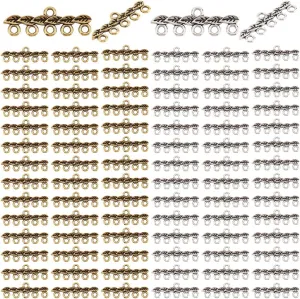 120 Pcs 2 Colors Alloy Multi Strand Slide Lock Clasps, 5-Strand Necklace Layering Clasps Leaf Pattern Chandelier Components Link Connectors for Layered Bracelet Necklace Jewelry