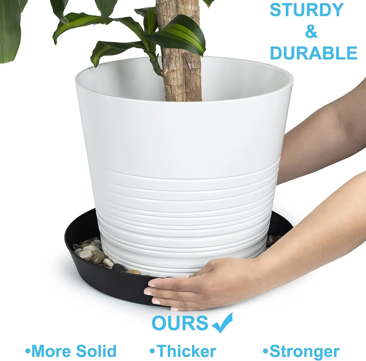 14 Inch (12.14 Inch Base) Case of 5 Plant Saucer - Black Polypropylene,Heavy Duty Indoor/Outdoor Tray and Drip Pan,Collects Flower Pot Excess Water Made in USA