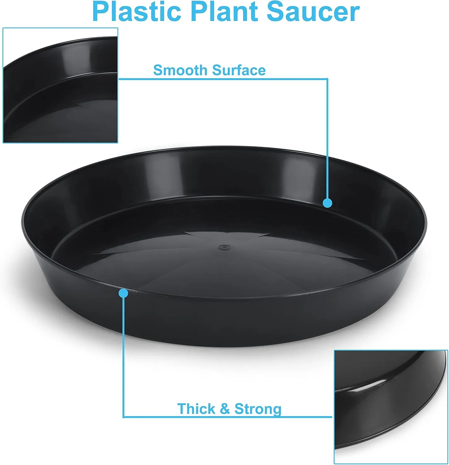 14 Inch (12.14 Inch Base) Case of 5 Plant Saucer - Black Polypropylene,Heavy Duty Indoor/Outdoor Tray and Drip Pan,Collects Flower Pot Excess Water Made in USA