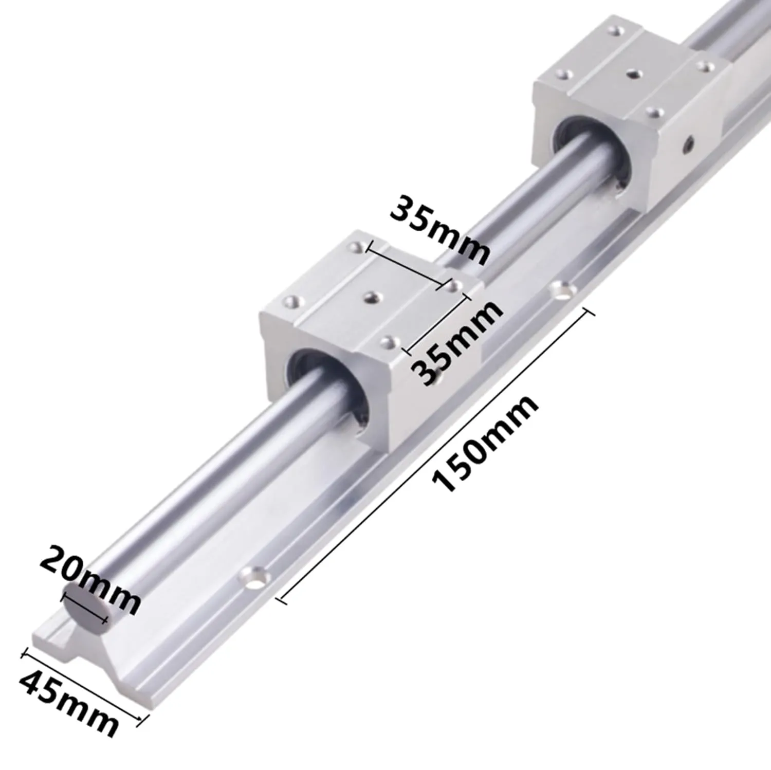 2Pcs SBR20-800mm Linear Slide Guide Rail with 4Pcs SBR20UU Bearing Block, Linear Sliding Guideway Length 31.5 inch(800mm) for Fully suppoeted Shaft Rod