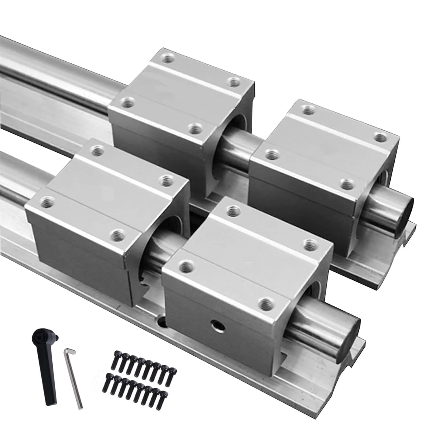 2Pcs SBR20-800mm Linear Slide Guide Rail with 4Pcs SBR20UU Bearing Block, Linear Sliding Guideway Length 31.5 inch(800mm) for Fully suppoeted Shaft Rod
