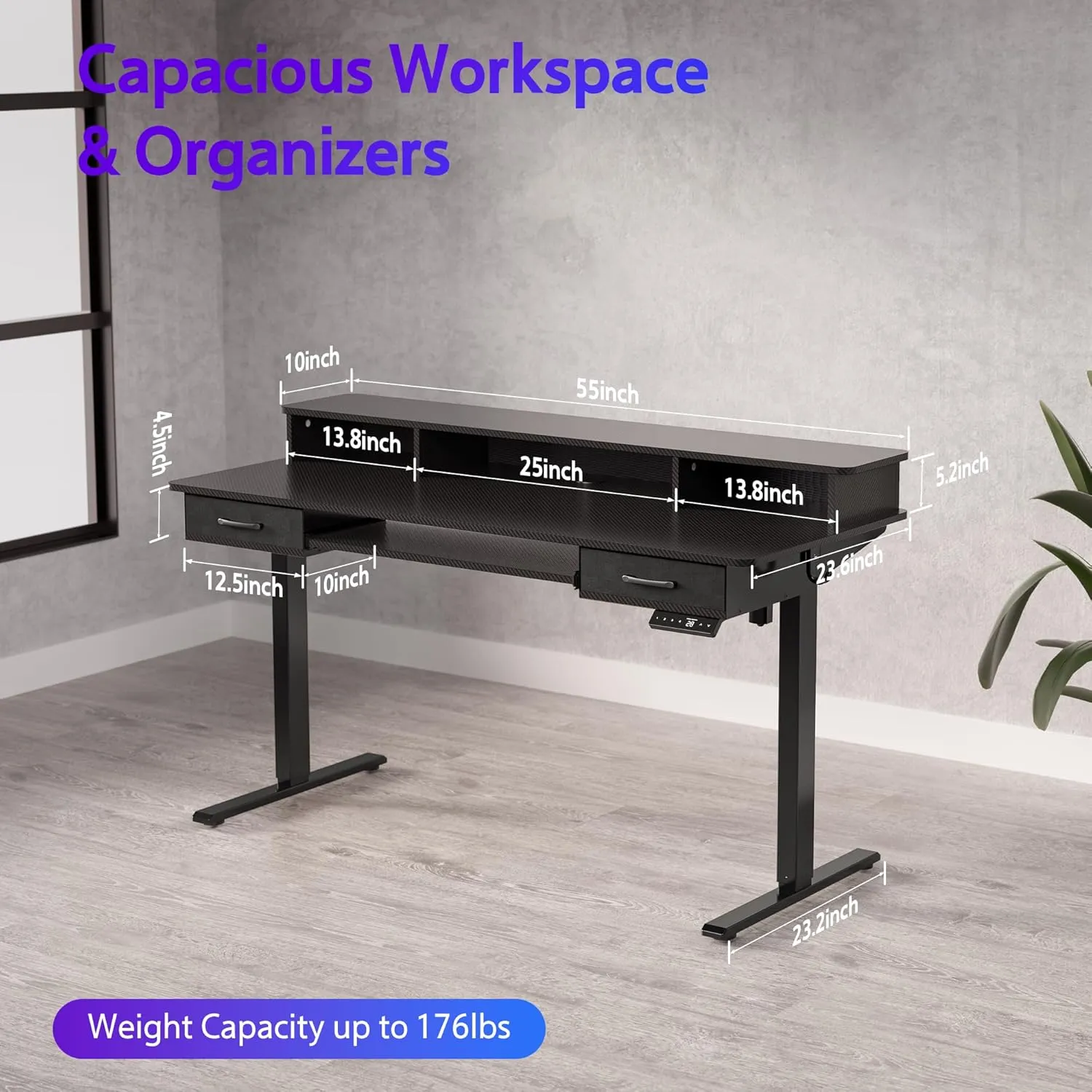 55x24 Inches Electric Standing Desk with Keyboard Tray, Height Adjustable Stand up Desk with 2 Drawers, Ergonomic Sit to Stand Desk with Storage Monitor Stand, Computer Table, Black