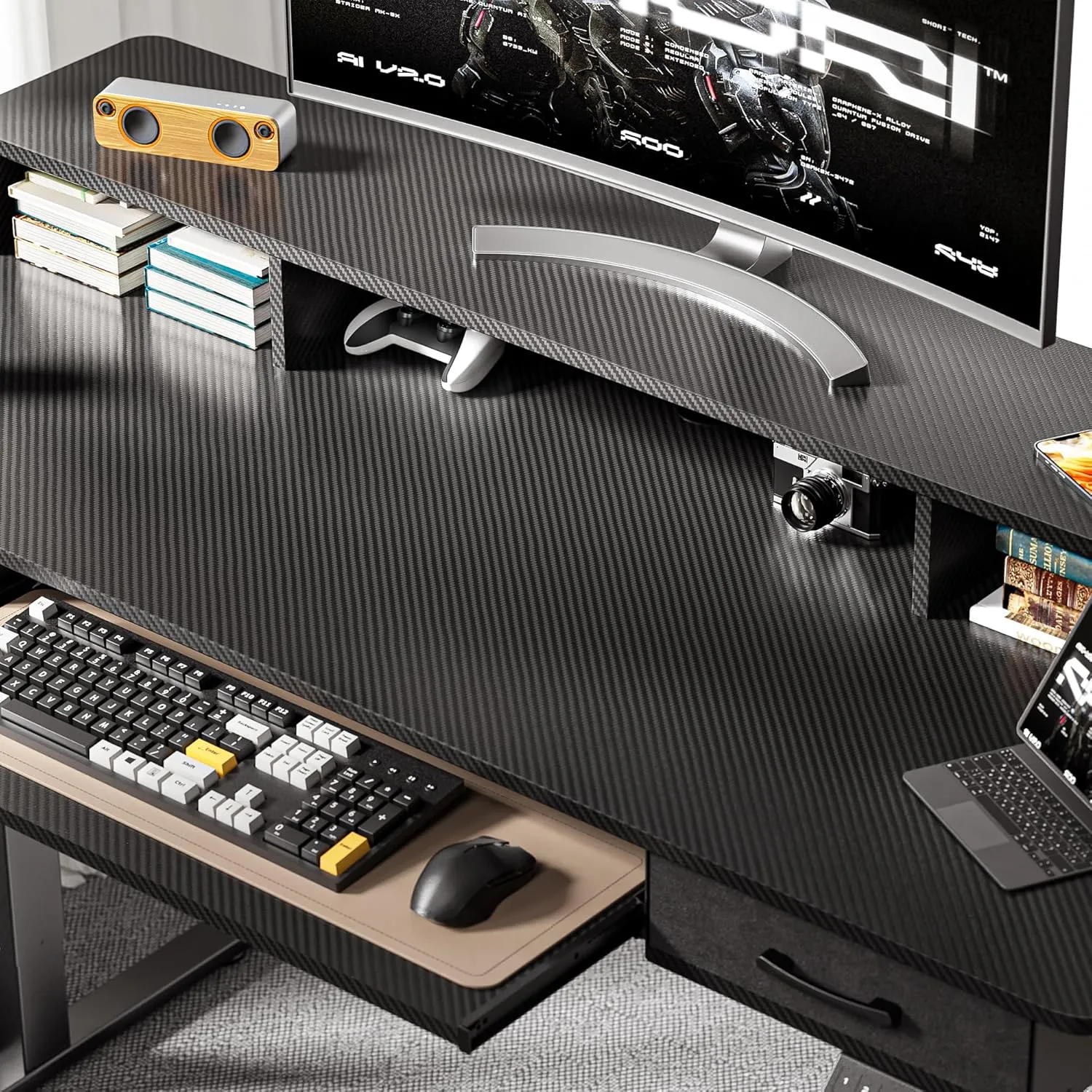 55x24 Inches Electric Standing Desk with Keyboard Tray, Height Adjustable Stand up Desk with 2 Drawers, Ergonomic Sit to Stand Desk with Storage Monitor Stand, Computer Table, Black