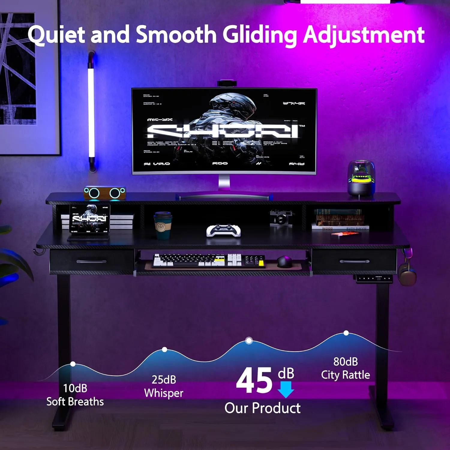 55x24 Inches Electric Standing Desk with Keyboard Tray, Height Adjustable Stand up Desk with 2 Drawers, Ergonomic Sit to Stand Desk with Storage Monitor Stand, Computer Table, Black