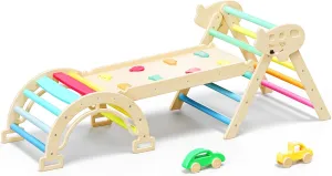 7 in 1 Pikler Triangle Set, 2025 Larger Climbing Toys for Toddlers, Foldable Wooden Montessori Climbing Set with Arch, Ramp, Ladder and Slide Baby Indoor Playground Jungle Gyms for Kids