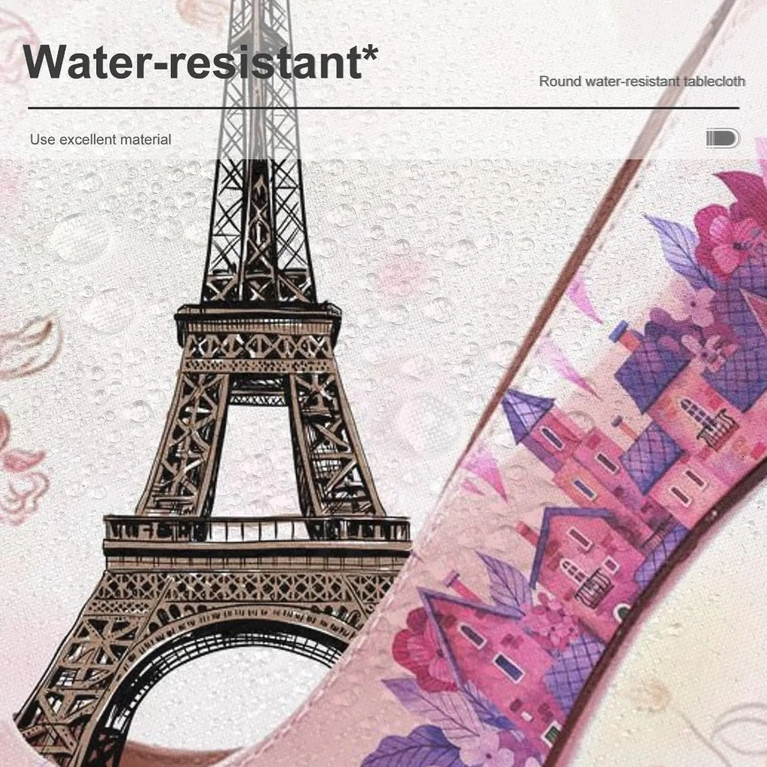 Abstract Paris Theme Eiffel Tower Tablecloths Round 60Inch Washable,Rustic Spring Garden Flower Lavender High Heels Tablecloths for Kitchen Dining Room Round Table Cloth