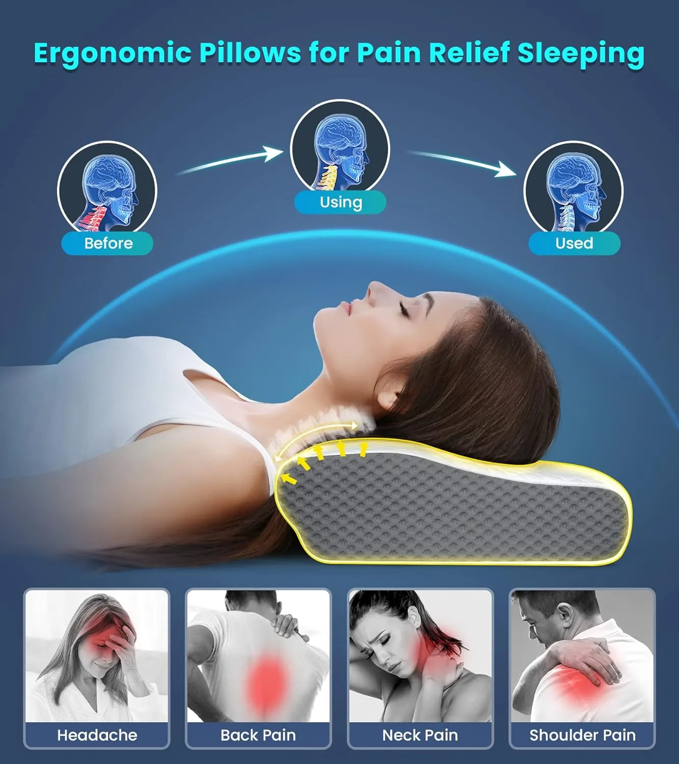 Adjustable Cervical Pillow for Neck and Shoulder Pain Relief, 5X Support Memory Foam Pillows for Sleeping, Orthopedic Traction Pillow Odorless, Bed Pillow for Side Back Stomach Sleeper
