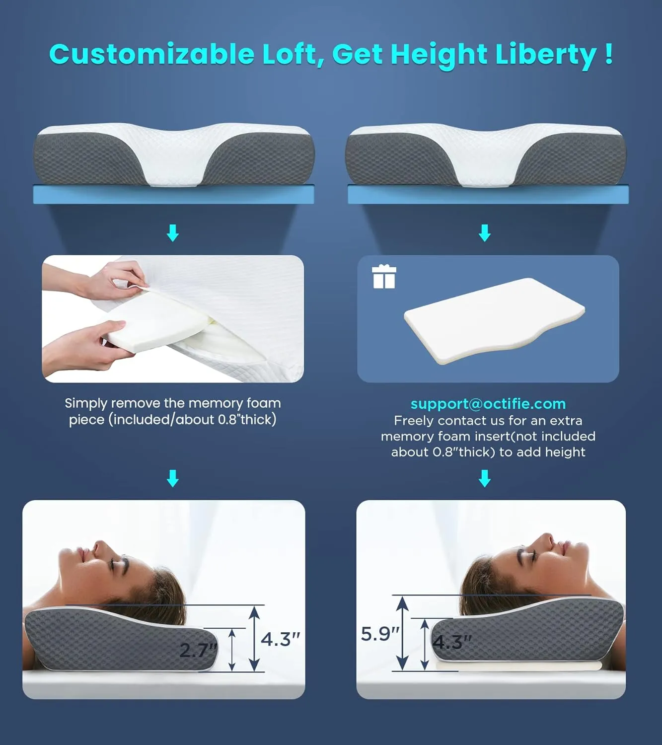 Adjustable Cervical Pillow for Neck and Shoulder Pain Relief, 5X Support Memory Foam Pillows for Sleeping, Orthopedic Traction Pillow Odorless, Bed Pillow for Side Back Stomach Sleeper