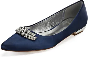 ADMLZQQ Women Classic Pointed Toe Wedding Flat Sandals Rhinestones Ankle Strap Low Heel Dress Shoes
