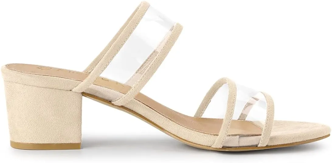 Allegra K Women's Clear Strap Block Heel Slide Sandals