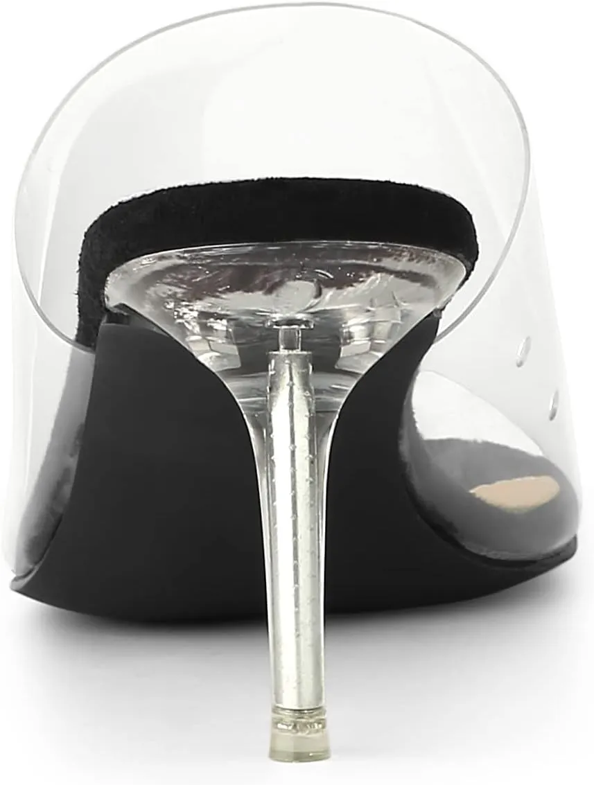 Allegra K Women's Clear Strap Open Toe Slip On Stiletto Heel Slide Sandals