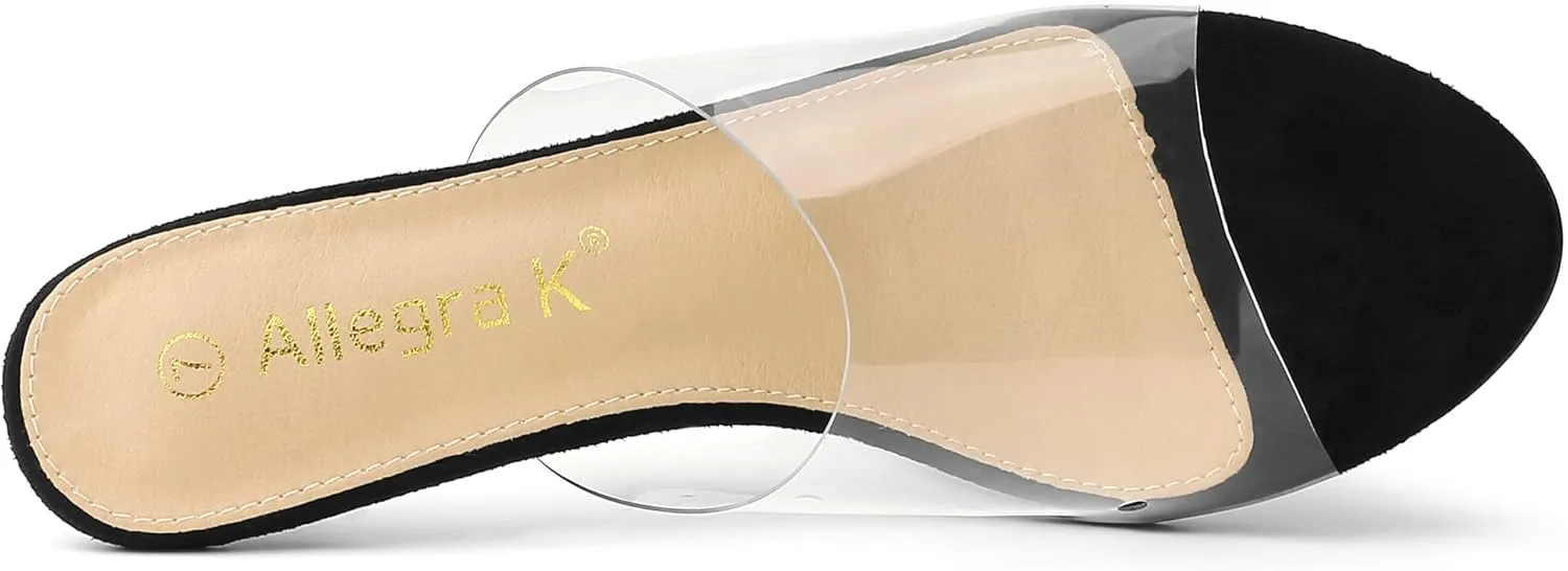Allegra K Women's Clear Strap Open Toe Slip On Stiletto Heel Slide Sandals
