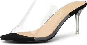 Allegra K Women's Clear Strap Open Toe Slip On Stiletto Heel Slide Sandals