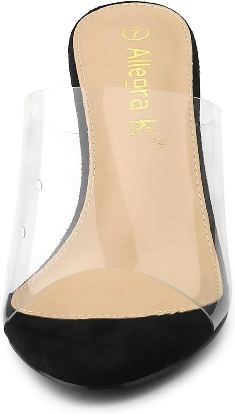 Allegra K Women's Clear Strap Open Toe Slip On Stiletto Heel Slide Sandals