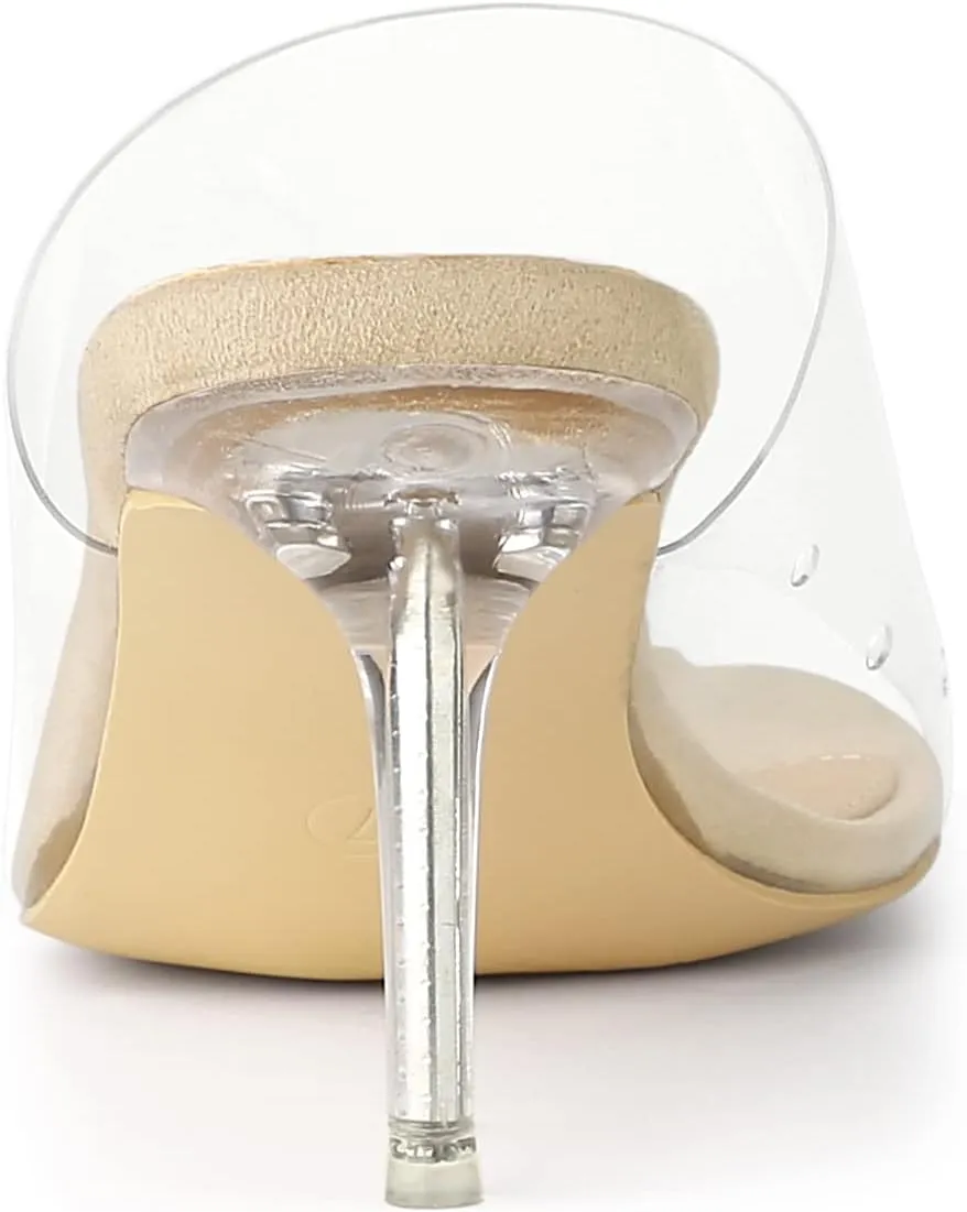 Allegra K Women's Clear Strap Open Toe Slip On Stiletto Heel Slide Sandals