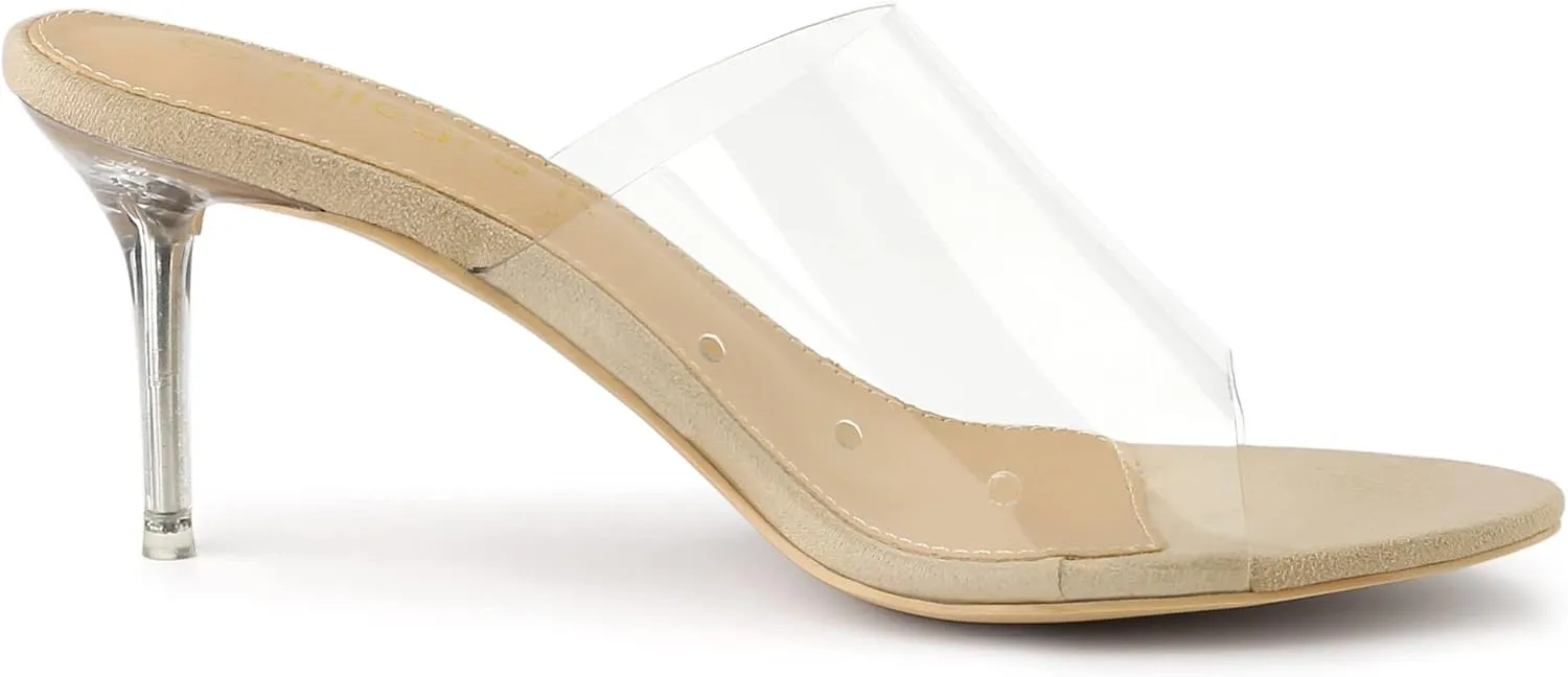 Allegra K Women's Clear Strap Open Toe Slip On Stiletto Heel Slide Sandals