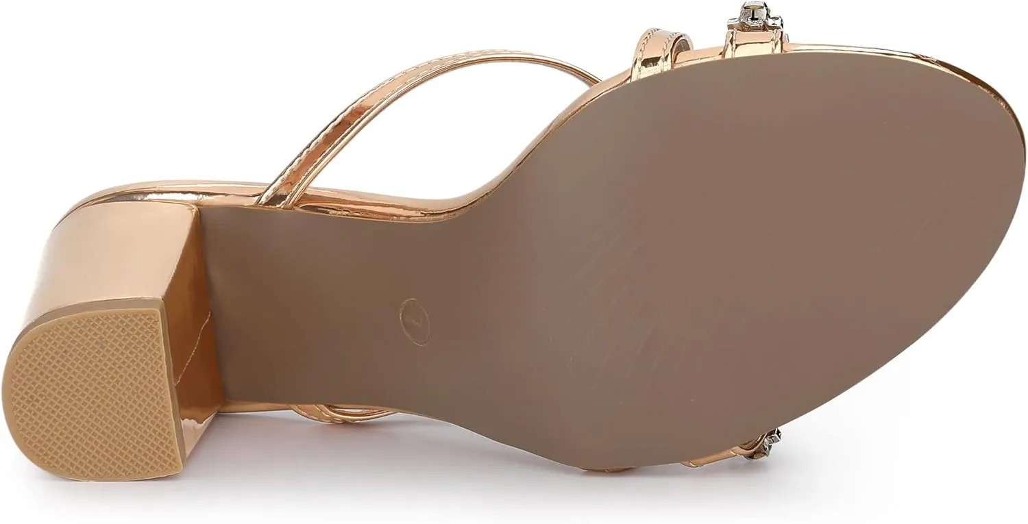 Allegra K Women's Crisscross Strap Rhinestone Block Heel Slide Sandals