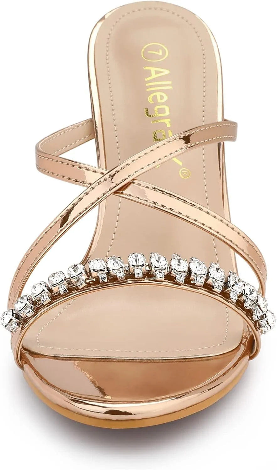 Allegra K Women's Crisscross Strap Rhinestone Block Heel Slide Sandals
