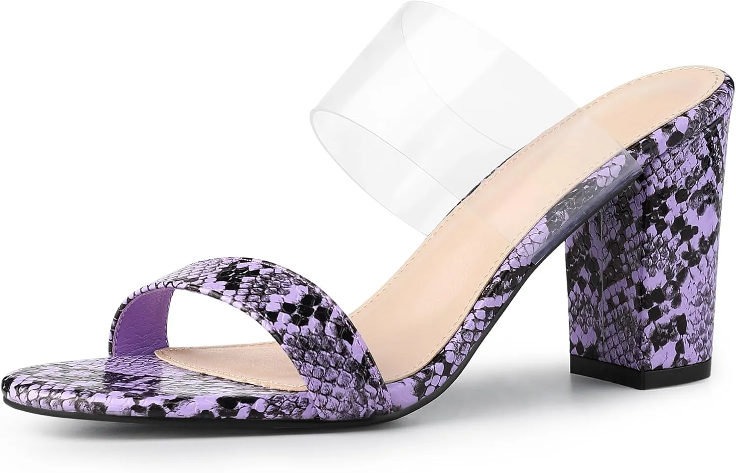Allegra K Women's Snake Print Block Heel Snakeskin Heels Slide Sandals