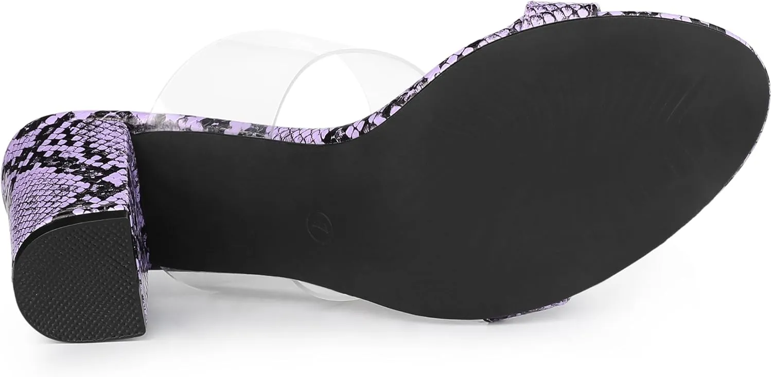Allegra K Women's Snake Print Block Heel Snakeskin Heels Slide Sandals