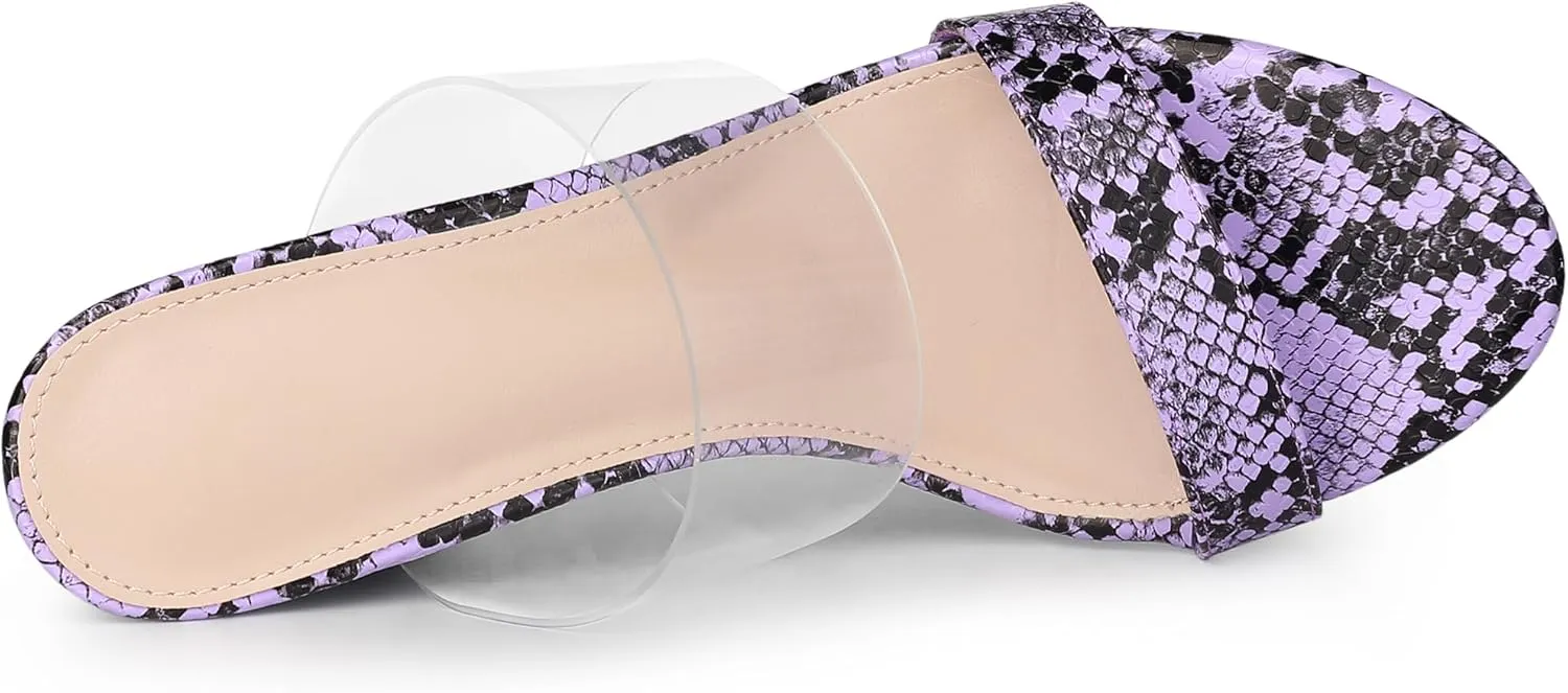 Allegra K Women's Snake Print Block Heel Snakeskin Heels Slide Sandals