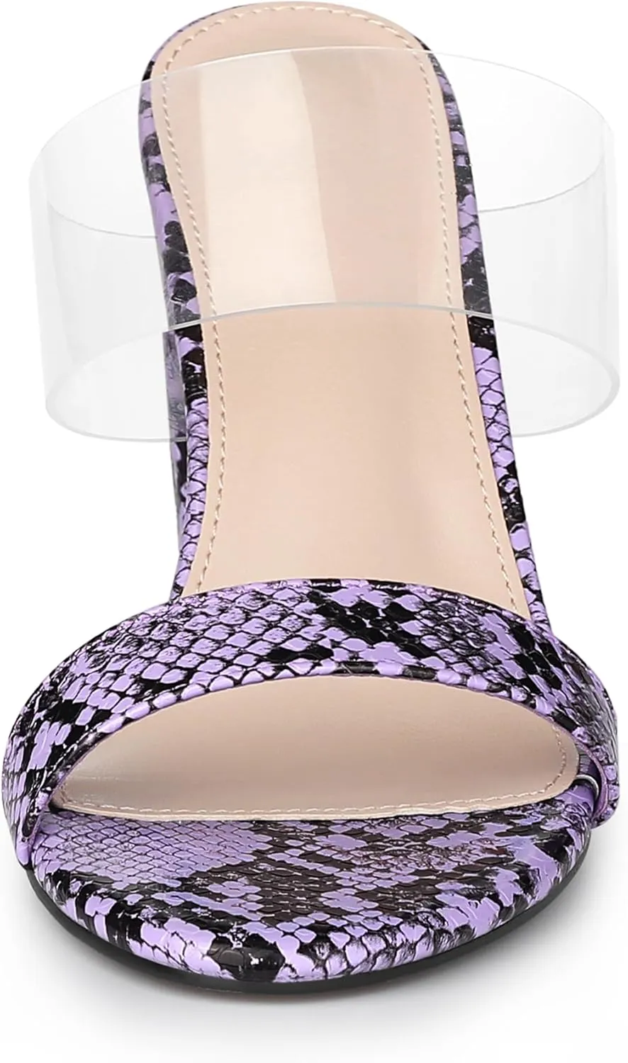 Allegra K Women's Snake Print Block Heel Snakeskin Heels Slide Sandals