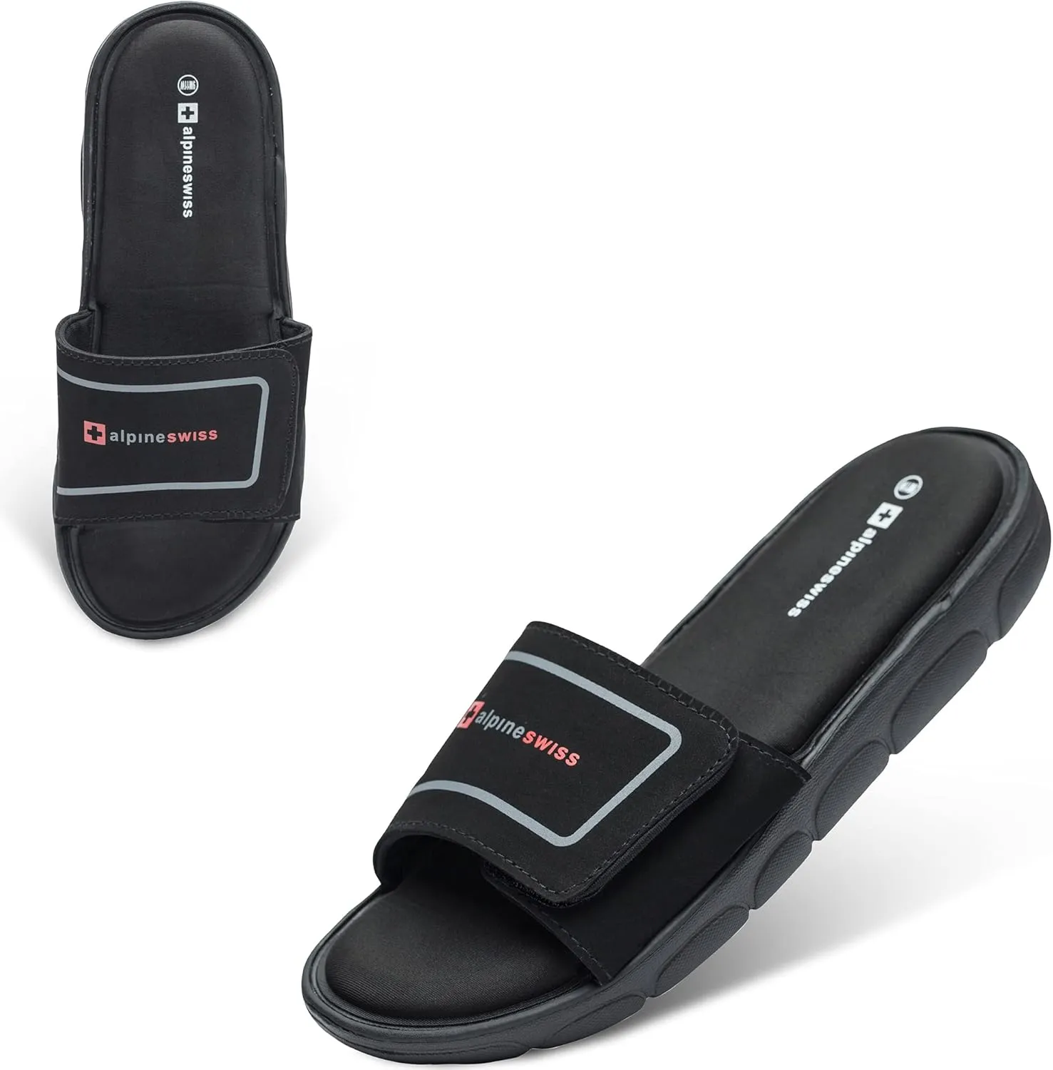 Alpine Swiss Gabe Mens Slide Sandals Shock-absorbing foam Insole for Arch Support Adjustable Strap Athletic Sandals Anti-Slip Traction EVA Foam Outsoles