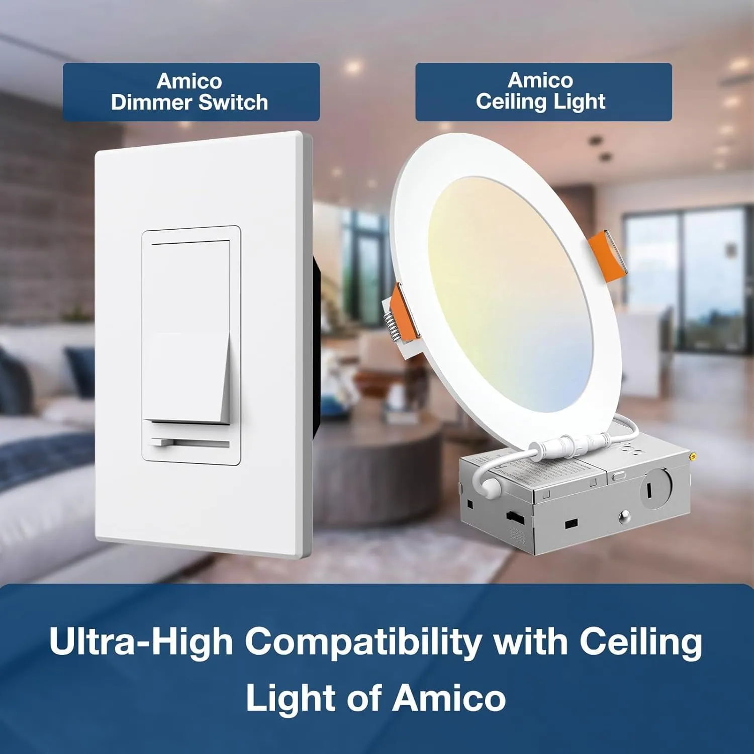 Amico 6 Pack Dimmer Light Switch, Single-Pole or 3-Way Slide Dimmer Switches for Led Lights, Suitable for 150W Dimmable LED/CFL Lights and 600W Incandescent/Halogen, Wall Plate Included, White