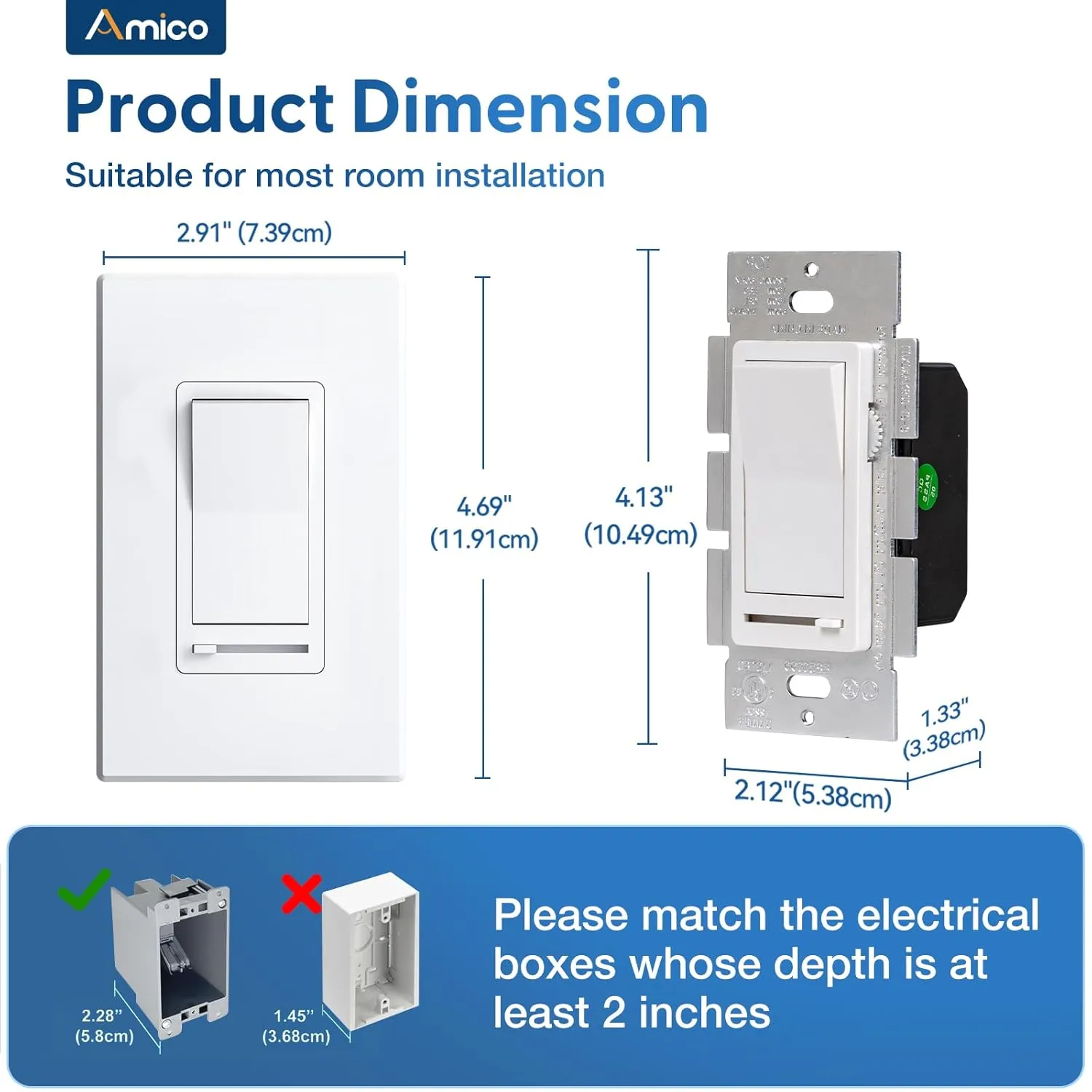 Amico 6 Pack Dimmer Light Switch, Single-Pole or 3-Way Slide Dimmer Switches for Led Lights, Suitable for 150W Dimmable LED/CFL Lights and 600W Incandescent/Halogen, Wall Plate Included, White