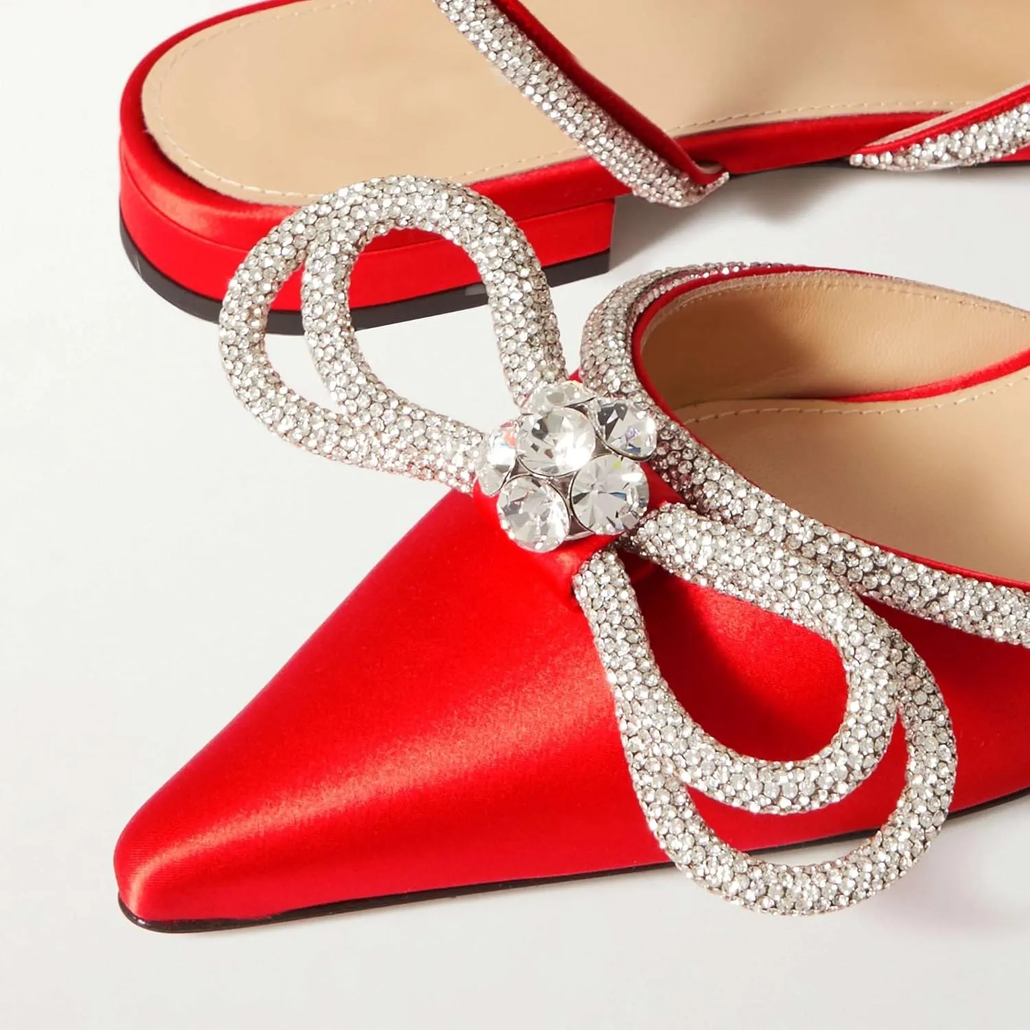 Arqa Double Bow Crystal Embellished Flats Women's Rhinestone Ankle Straps Ballet Flat Pointed Toe Bows Ballerina Shoes