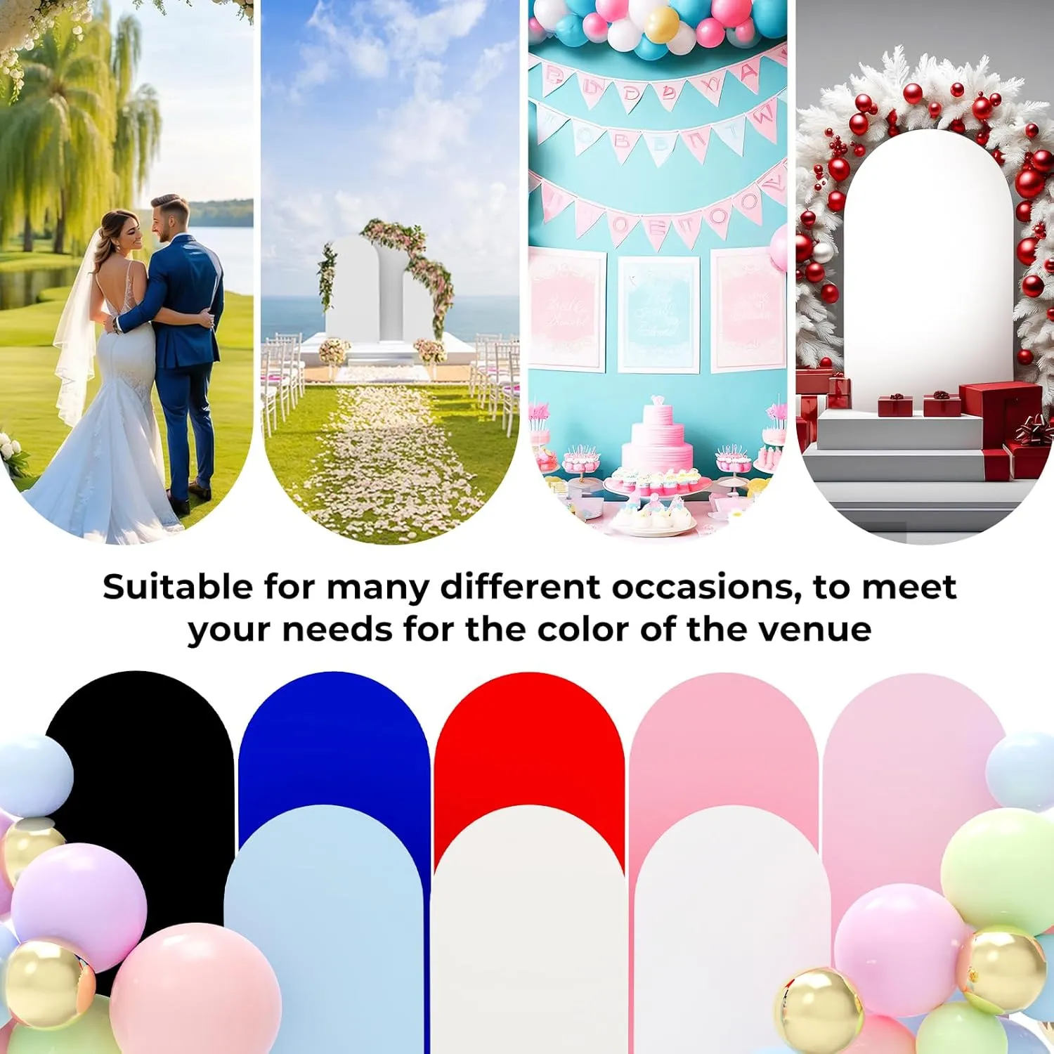 Babenest Baby Blue Wedding Arch Cover Set of 3, Spandex FittedArch Backdrop Cover for Photo, Round Top Chiara Stand Cover for Party Birthday Baby Shower Background Decoration（6FT/6.6FT/7.2FT）