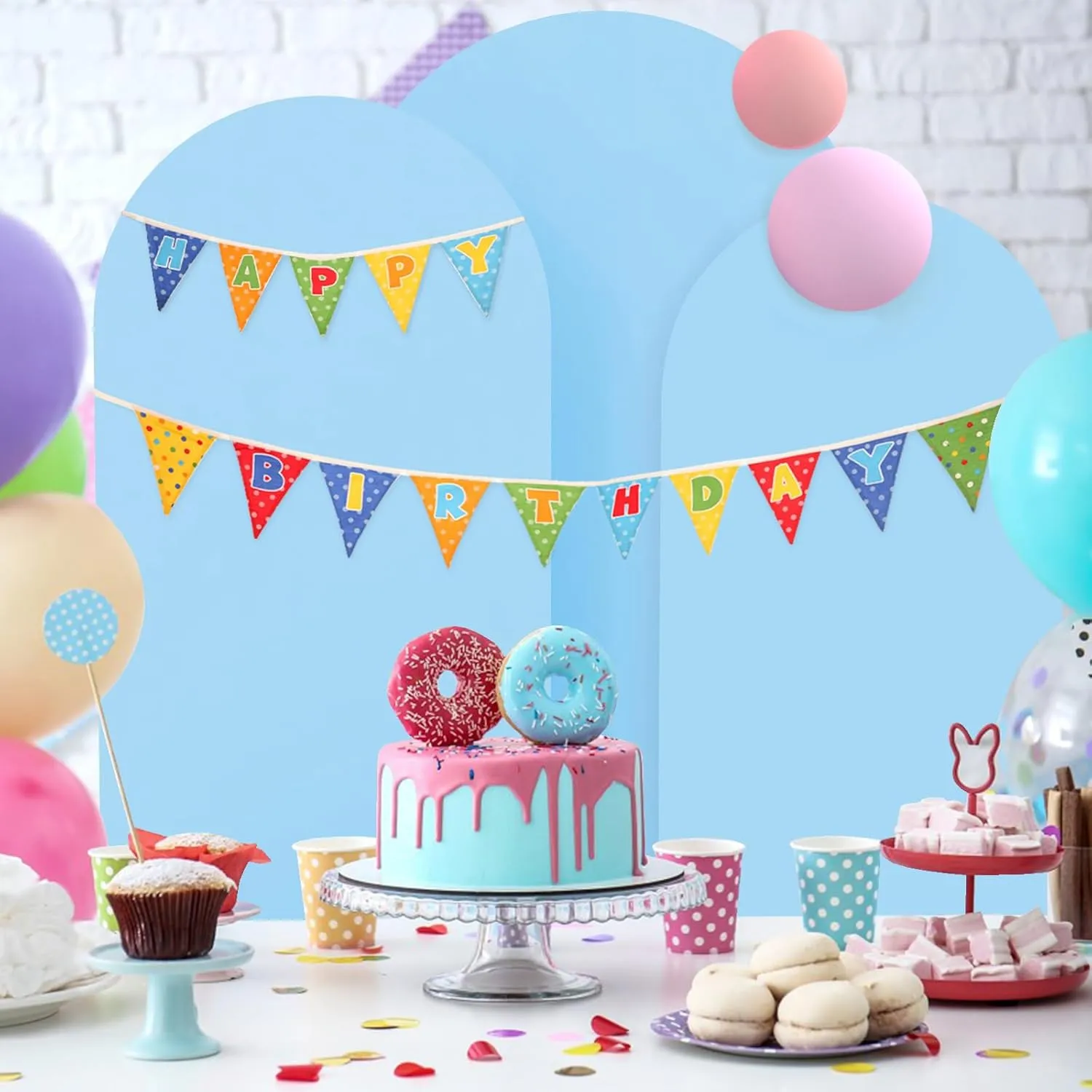 Babenest Baby Blue Wedding Arch Cover Set of 3, Spandex FittedArch Backdrop Cover for Photo, Round Top Chiara Stand Cover for Party Birthday Baby Shower Background Decoration（6FT/6.6FT/7.2FT）