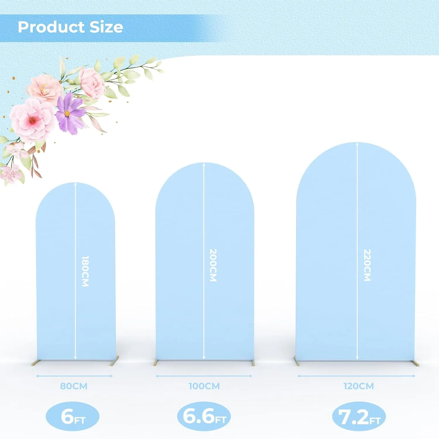 Babenest Baby Blue Wedding Arch Cover Set of 3, Spandex FittedArch Backdrop Cover for Photo, Round Top Chiara Stand Cover for Party Birthday Baby Shower Background Decoration（6FT/6.6FT/7.2FT）