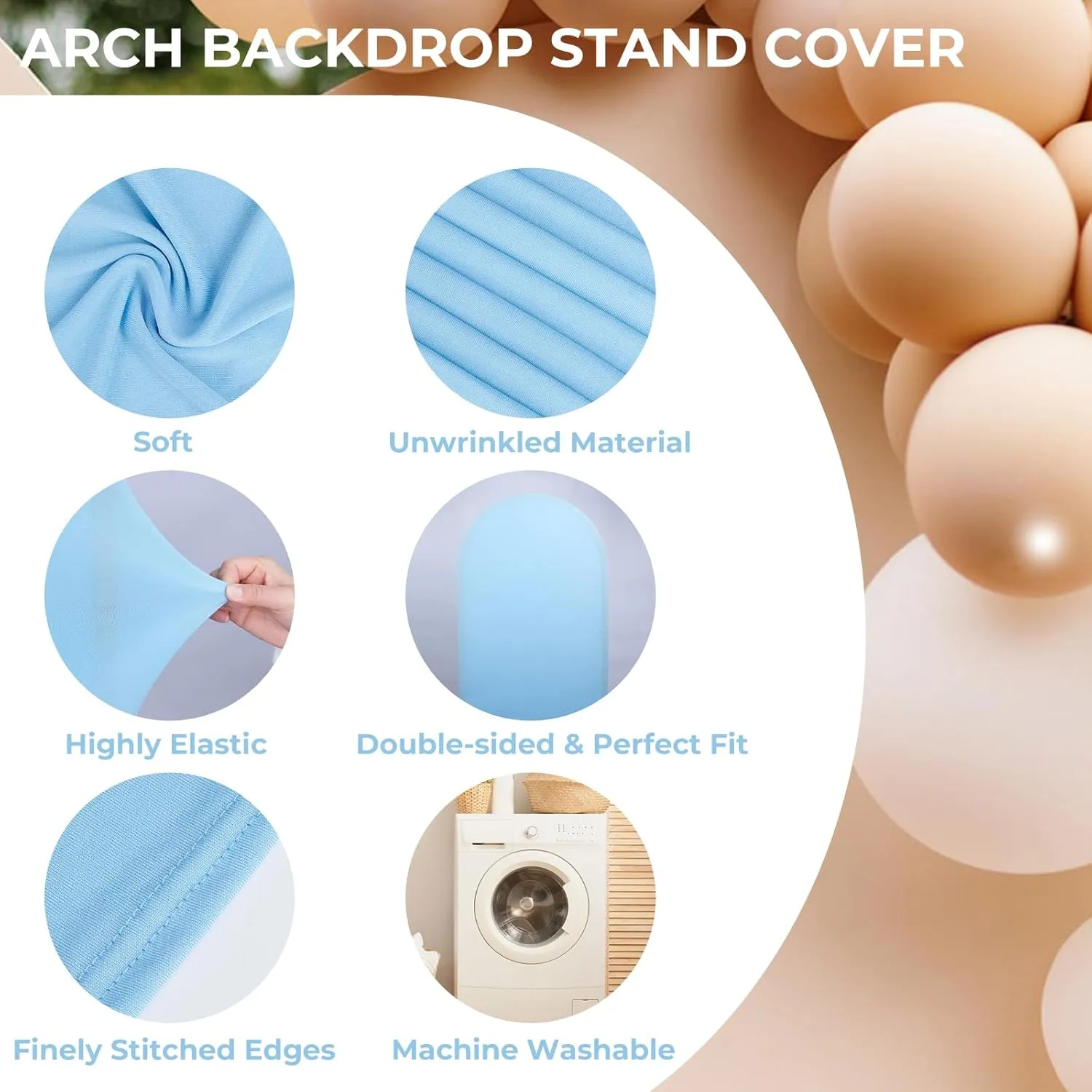 Babenest Baby Blue Wedding Arch Cover Set of 3, Spandex FittedArch Backdrop Cover for Photo, Round Top Chiara Stand Cover for Party Birthday Baby Shower Background Decoration（6FT/6.6FT/7.2FT）