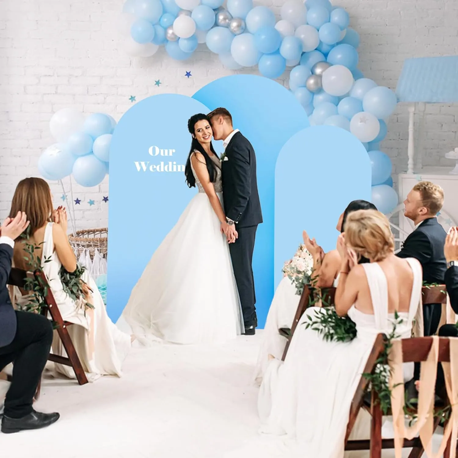 Babenest Baby Blue Wedding Arch Cover Set of 3, Spandex FittedArch Backdrop Cover for Photo, Round Top Chiara Stand Cover for Party Birthday Baby Shower Background Decoration（6FT/6.6FT/7.2FT）