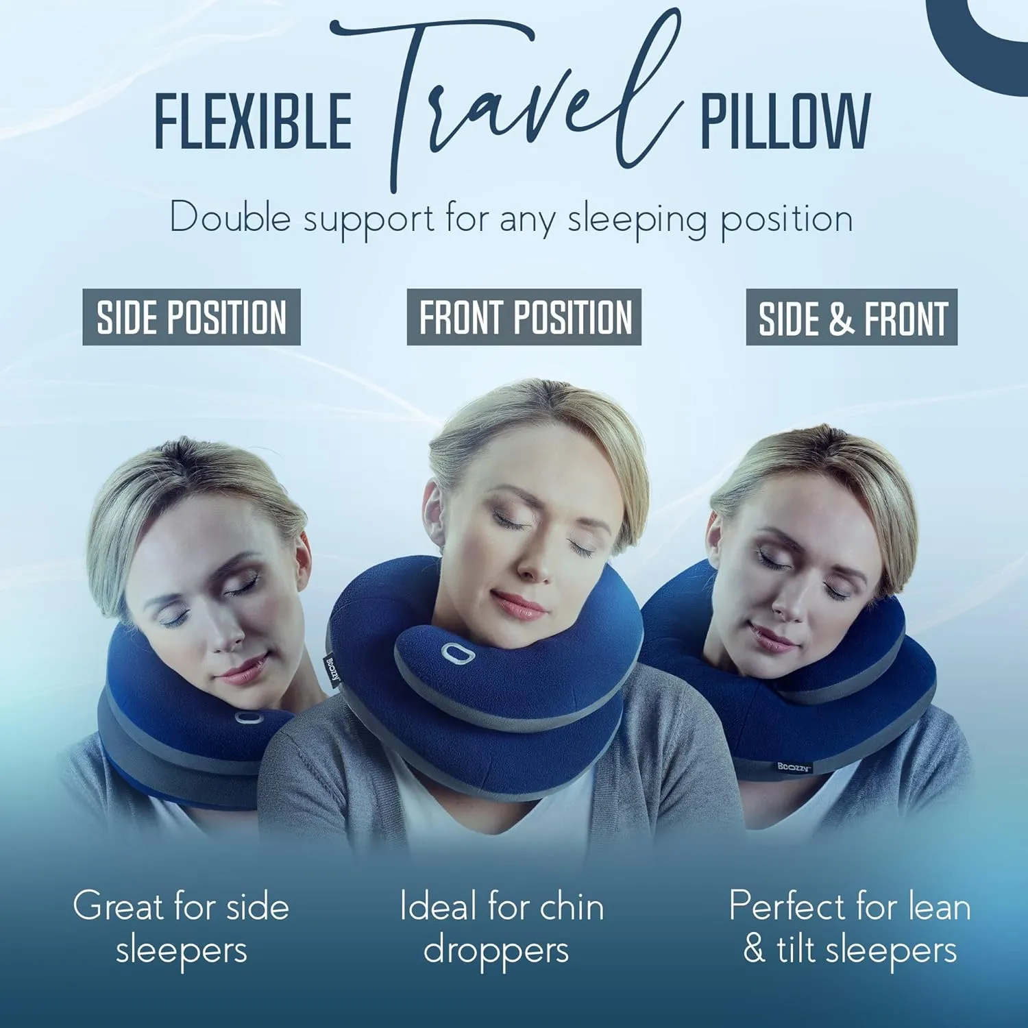 BCOZZY Travel Neck Pillow for Airplane – Patented Double Support for Head, Neck, and Chin. Best for Long Flights, Plane Sleeping & Car Rides. Adjustable Size. Fully Washable. Carry Bag. X-Large, Gray
