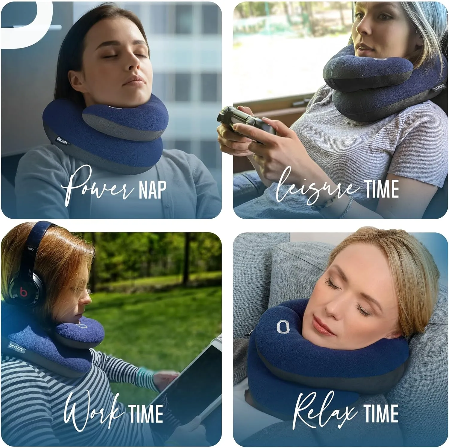 BCOZZY Travel Neck Pillow for Airplane – Patented Double Support for Head, Neck, and Chin. Best for Long Flights, Plane Sleeping & Car Rides. Adjustable Size. Fully Washable. Carry Bag. X-Large, Gray