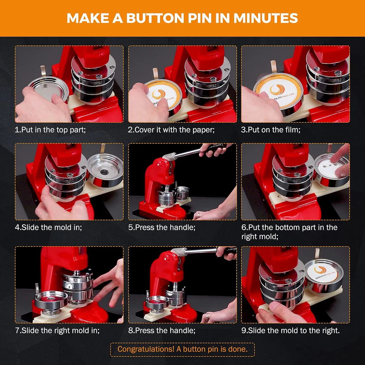 BEAMNOVA Button Maker Machine DIY Round Pin Maker Kit, 37mm / 1.46 in (About 1-1/2 Inch) Badge Press Machine with 1000 Button Parts Supplies