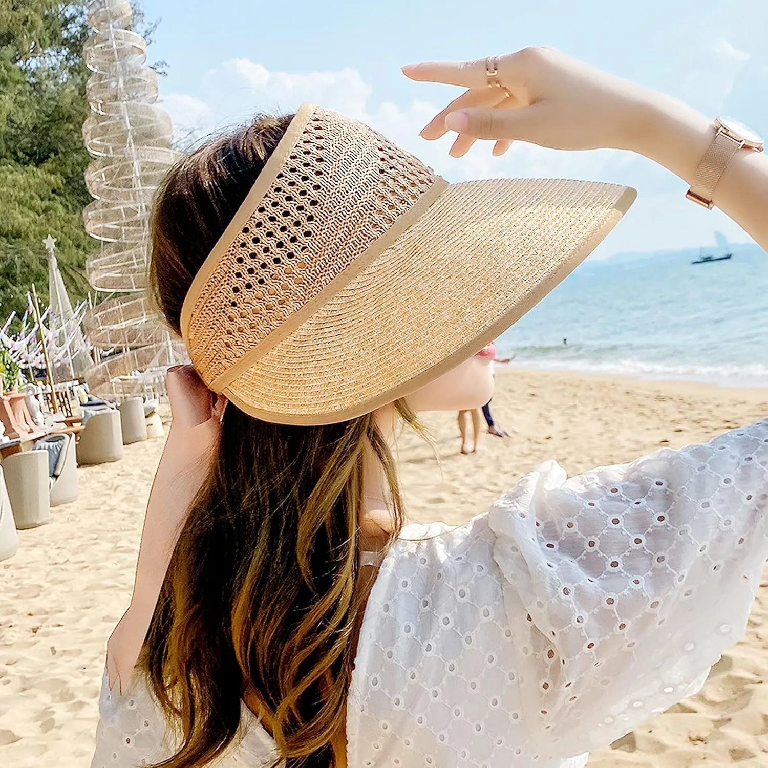 Bienvenu Little Girl Straw Hat Roll Up Sun Hat Packable Sun Visor for Kids Beach Hat