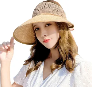 Bienvenu Little Girl Straw Hat Roll Up Sun Hat Packable Sun Visor for Kids Beach Hat