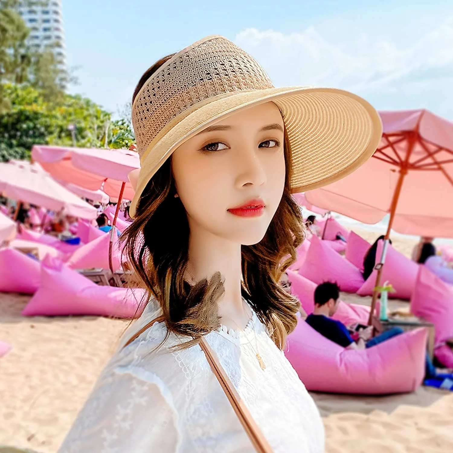 Bienvenu Little Girl Straw Hat Roll Up Sun Hat Packable Sun Visor for Kids Beach Hat