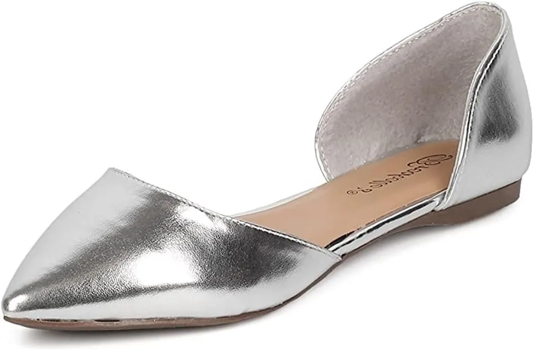 Breckelle's Womens Faux Leather D'Orsay Pointed Toe Flats, TS Dolley-51 Silver Size 6