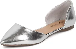 Breckelle's Womens Faux Leather D'Orsay Pointed Toe Flats, TS Dolley-51 Silver Size 6