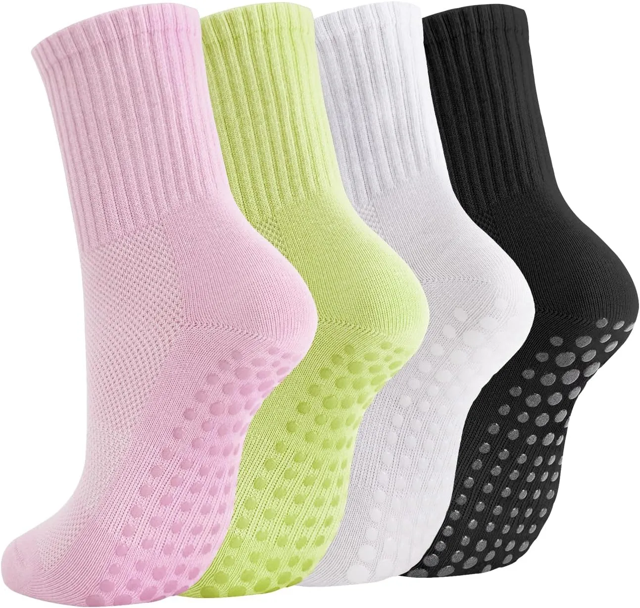 Breslatte Crew Pilates Socks with Grips for Women Non Slip Cotton Grip Socks for Yoga Hospital Barre Home Daily