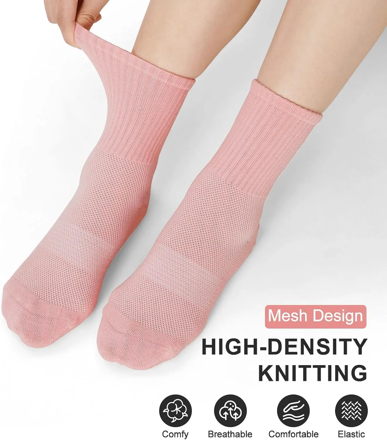Breslatte Crew Pilates Socks with Grips for Women Non Slip Cotton Grip Socks for Yoga Hospital Barre Home Daily