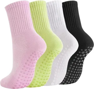 Breslatte Crew Pilates Socks with Grips for Women Non Slip Cotton Grip Socks for Yoga Hospital Barre Home Daily