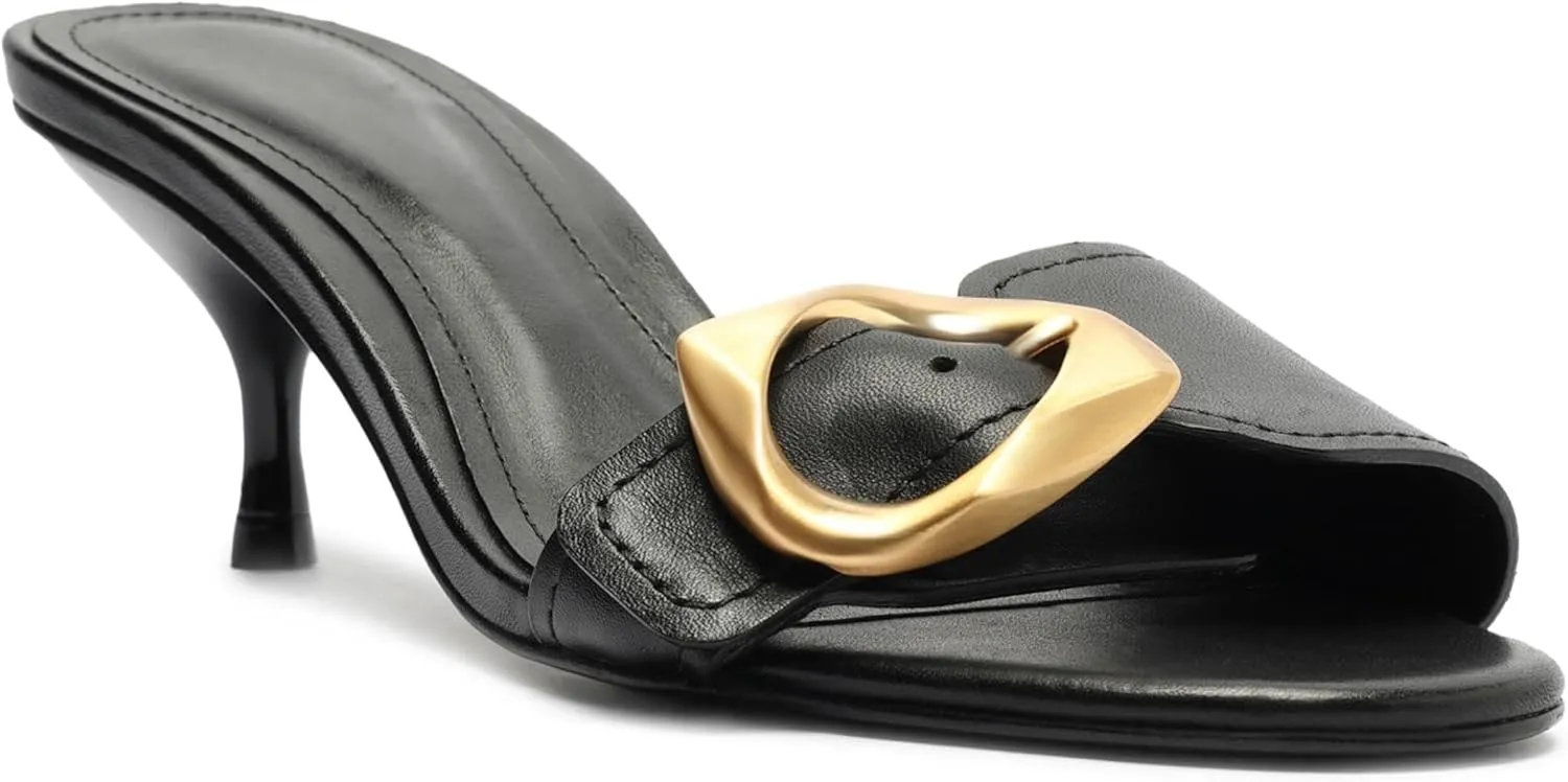 Buckle Slide Heeled Sandals for Women with 2.25 Inch Stiletto Heel
