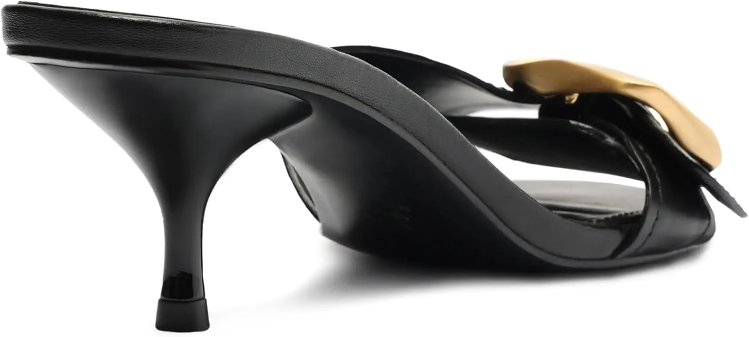 Buckle Slide Heeled Sandals for Women with 2.25 Inch Stiletto Heel