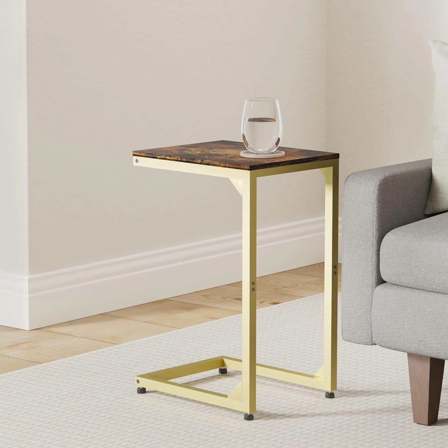 C Table End Table with Metal Frame Small Side Table for Couch, Sofa TV Tray Table for Living Room, Bedroom, Bedside Elegant Gold