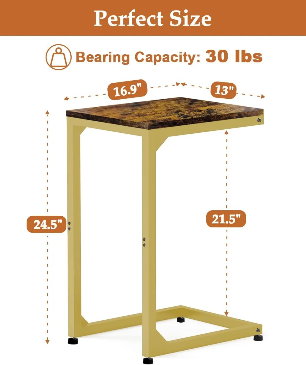 C Table End Table with Metal Frame Small Side Table for Couch, Sofa TV Tray Table for Living Room, Bedroom, Bedside Elegant Gold
